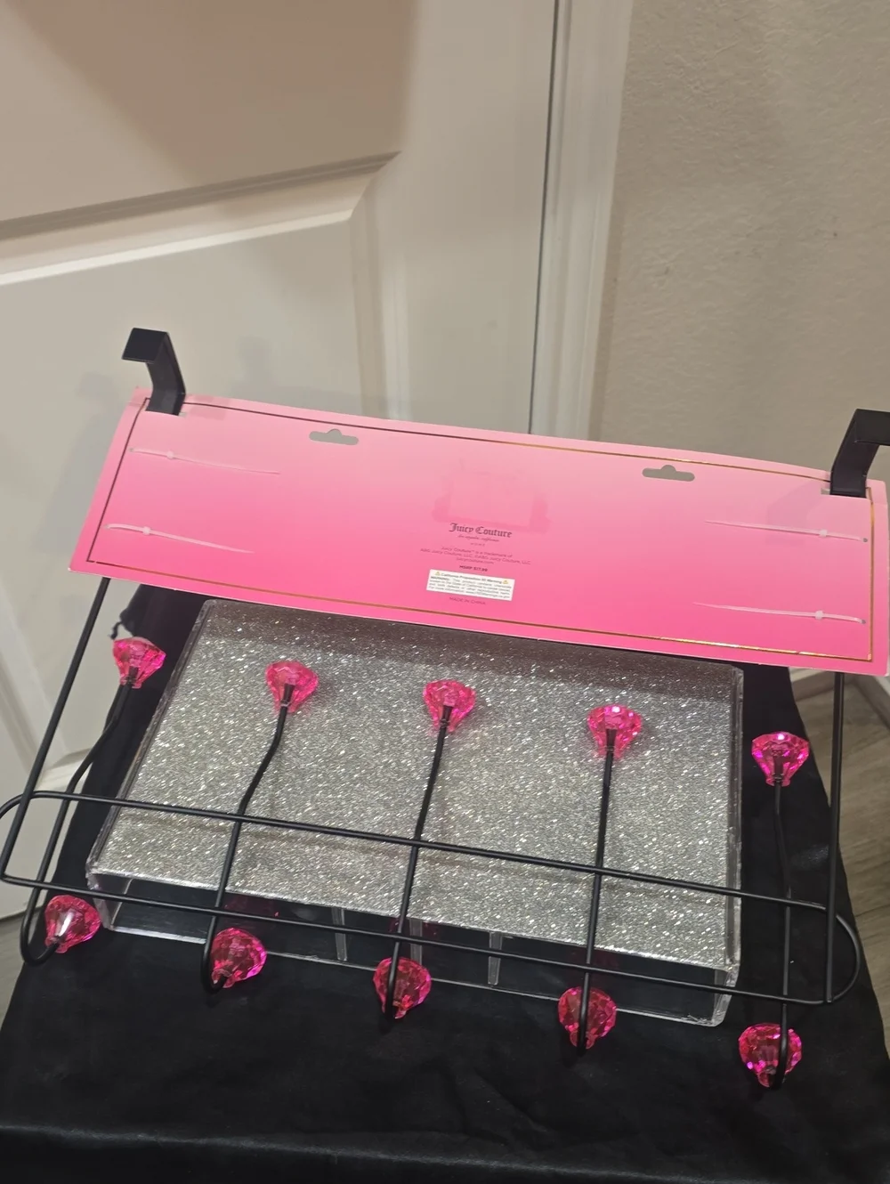 Juicy Couture Home Pink Crystal Rhinestone Over-the-Door Hooks